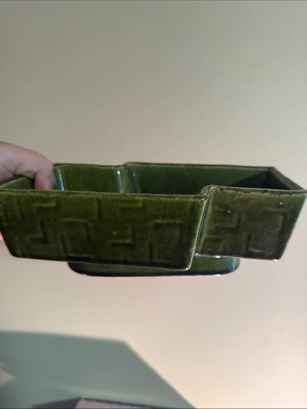 Vintage UPCO Green Geometric Ceramic Planter